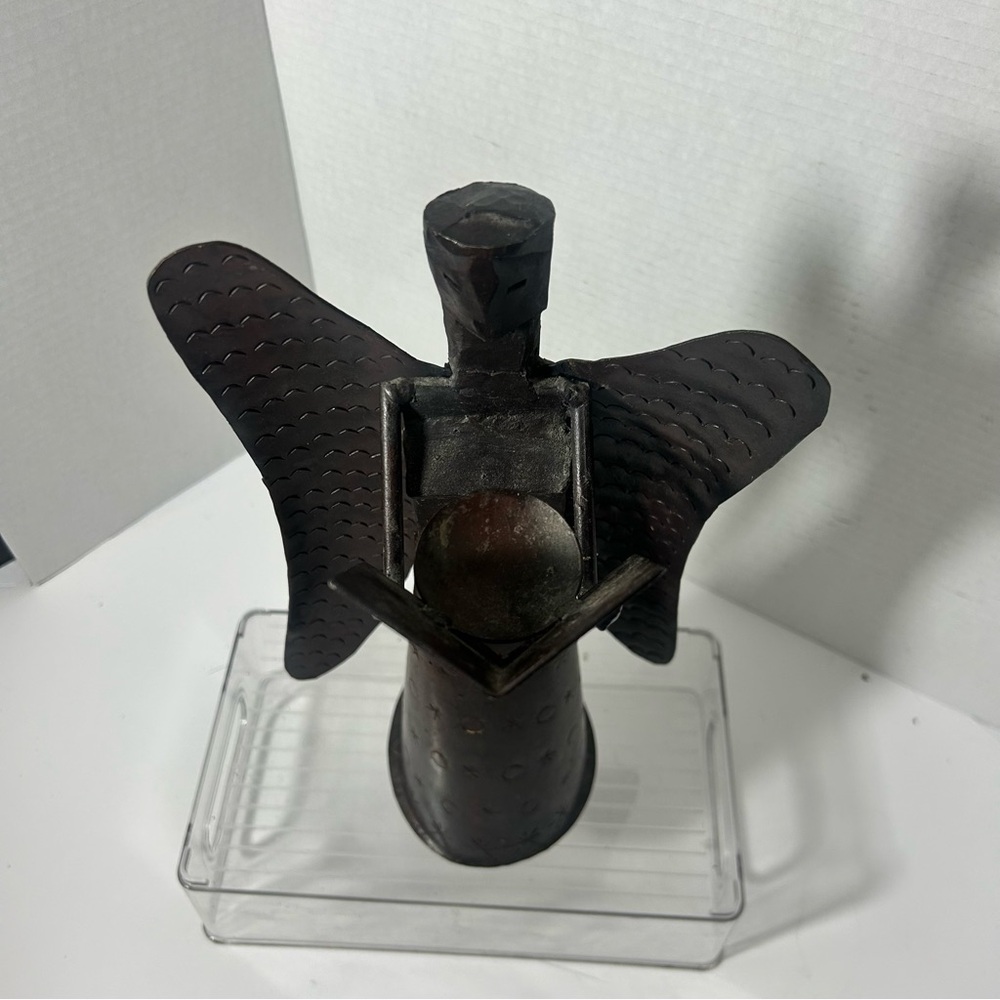 Vintage Christmas Holiday Brutalist Rustic Forged Metal Angel Etched Sculpture - Picture 3 of 8